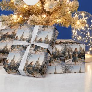 Kerstvrouw Engels dorp jaren 50 Cadeaupapier