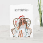 Kerstvrouw in Santa Hat Kaart (Voorkant)