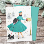 kerstvrouw met een kleine hond feestdagenkaart<br><div class="desc">Retro-kerstvrouw met Scotty Dog Holiday Kaart.</div>