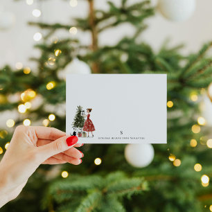 Kerstvrouw met kat uit grootmoeders tijd - geperso notitiekaartje