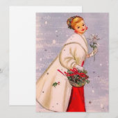  kerstvrouw met recorder feestdagenkaart (Voorkant / Achterkant)