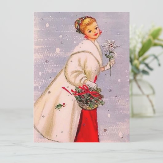  kerstvrouw met recorder feestdagenkaart (Staand voorkant)