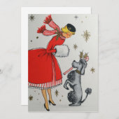  kerstvrouw met Retro met poolkast Feestdagenkaart (Voorkant / Achterkant)