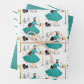 kerstvrouw met retro met Scotty Dog Inpakpapier Vel (In situ)