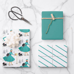 kerstvrouw met retro met Scotty Dog Inpakpapier Vel