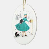 kerstvrouw met retro met Scotty Dog Keramisch Ornament (Links)