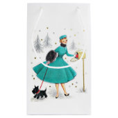 kerstvrouw met retro met Scotty Dog Klein Cadeauzakje (Achterkant)