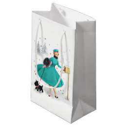 kerstvrouw met retro met Scotty Dog Klein Cadeauzakje