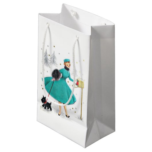 kerstvrouw met retro met Scotty Dog Klein Cadeauzakje (Voorkant Gekanteld)