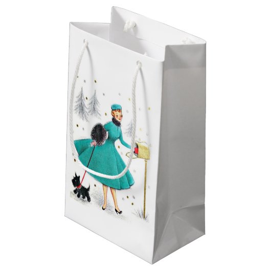  kerstvrouw met retro met Scotty Dog Klein Cadeauzakje (Achterkant Gekanteld)