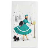 kerstvrouw met retro met Scotty Dog Klein Cadeauzakje (Voorkant)
