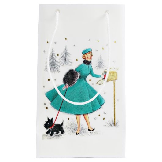  kerstvrouw met retro met Scotty Dog Klein Cadeauzakje (Voorkant)