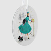 kerstvrouw met retro met Scotty Dog Ornament (voorkant)