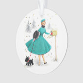 kerstvrouw met retro met Scotty Dog Ornament (voorkant)