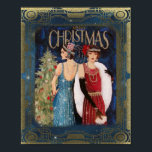 kerstvrouwen met Art Deco Poster<br><div class="desc">illustratie van twee vrouwen uit 1940,  gekleed voor kerstmis met een boom op de achtergrond</div>