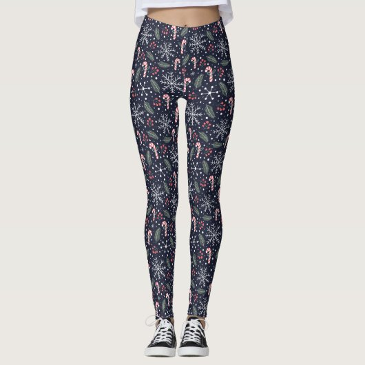 kerstvrouwen met snoepriet Snowflake Leggings (Voorkant)