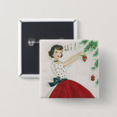  kerstvrouwenkast met retro-kerstdame vierkante button 5,1 cm (Voorkant /achterkant)