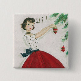 kerstvrouwenkast met retro-kerstdame vierkante button 5,1 cm