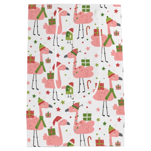 kerstvun roze flamingo medium cadeauzakje (Achterkant)