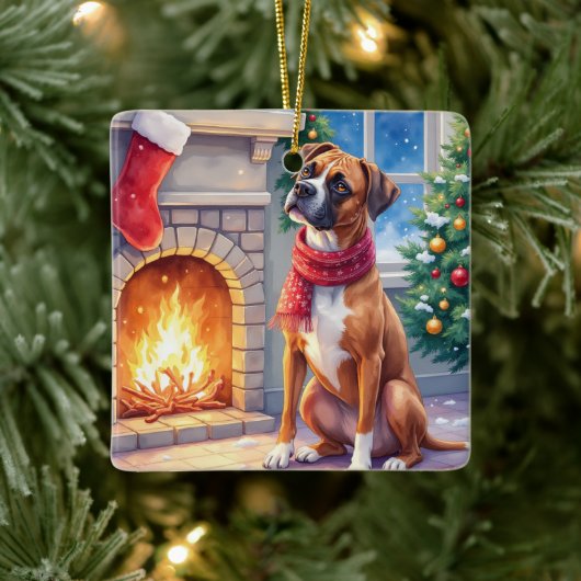 Kerstvuurplaats Boxer Kerst Kunst Keramisch Ornament (Boom)