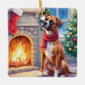 Kerstvuurplaats Boxer Kerst Kunst Keramisch Ornament (Voorkant)