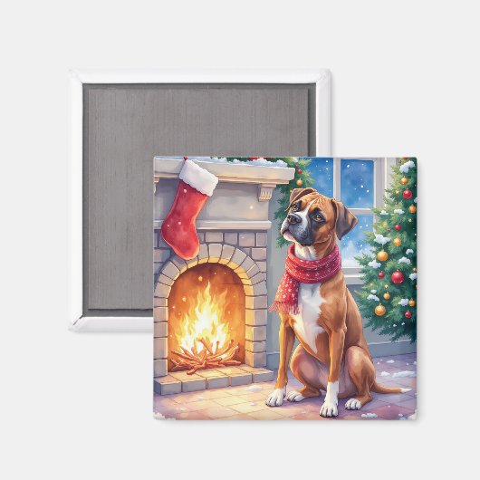 Kerstvuurplaats Boxer Kerst Kunst Magneet (Voorkant / Achterkant)