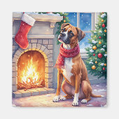 Kerstvuurplaats Boxer Kerst Kunst Magneet (Voorkant)