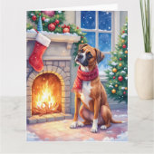 Kerstvuurplaats Boxer Kerstmis Kunst Kaart (Voorkant)