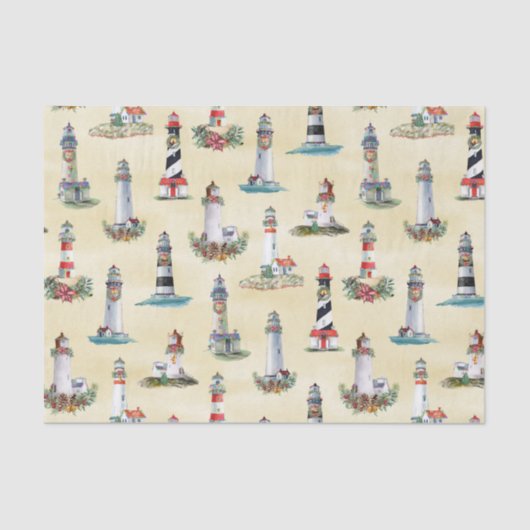 Kerstvuurtoren Nautical Beach Sand Tissuepapier (Voorkant)