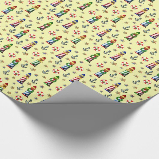Kerstvuurtoren: Nautical Yellow Background Cadeaupapier (Hoek)