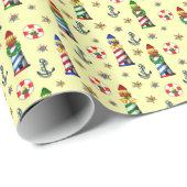 Kerstvuurtoren: Nautical Yellow Background Cadeaupapier (Rol Hoek)