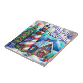 Kerstvuurtoren nautisch gepersonaliseerd tegeltje (Zijkant)