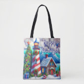 Kerstvuurtoren nautisch gepersonaliseerd tote bag (Voorkant)