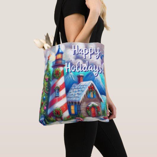 Kerstvuurtoren nautisch gepersonaliseerd tote bag (Dichtbij)