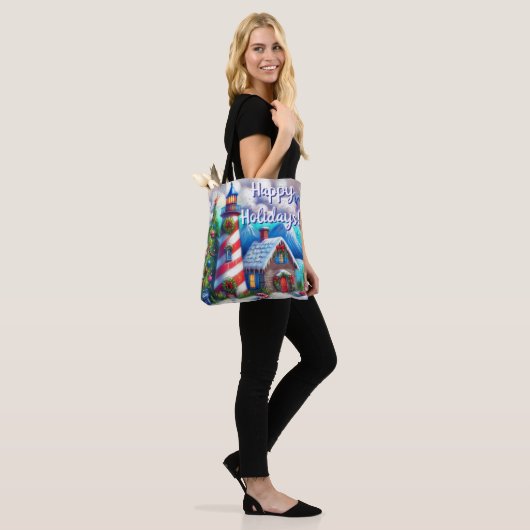 Kerstvuurtoren nautisch gepersonaliseerd tote bag (Op model)