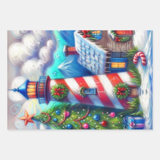 Kerstvuurtoren Nautische Berg Decoupage Inpakpapier Vel (Voorkant 2)