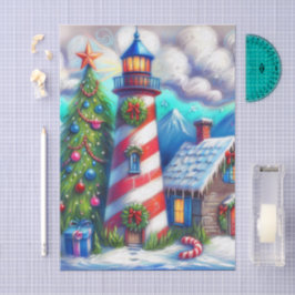 Kerstvuurtoren Nautische Bergen Decoupage Tissuepapier