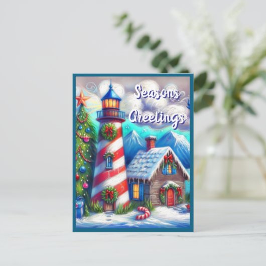 Kerstvuurtoren Nautische Kustberg Feestdagenkaart (Staand voorkant)