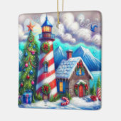 Kerstvuurtoren Nautische Kustberg Keramisch Ornament (Links)