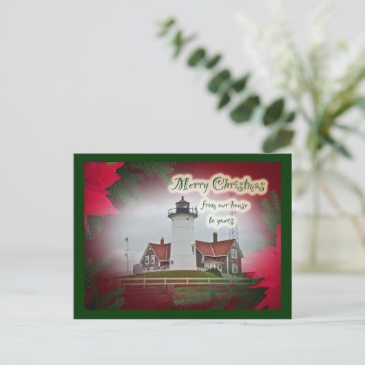 Kerstvuurtoren van het Punt Nobska Feestdagenkaart (Staand voorkant)