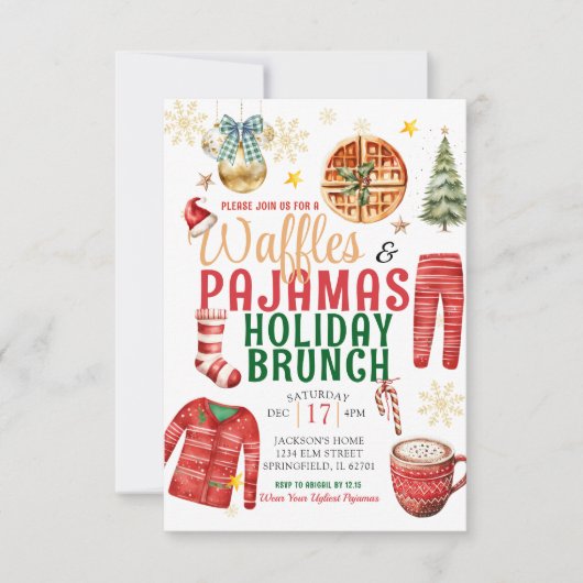 Kerstwafel en pyjama vakantie brunch kaart (Voorkant)