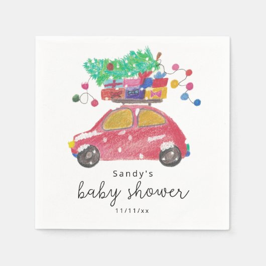 Kerstwagen - baby shower servet (Voorkant)