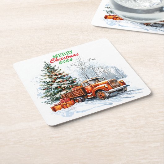 kerstwagen kartonnen onderzetters (Schuin)