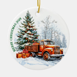 kerstwagen keramisch ornament