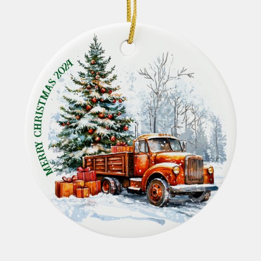 kerstwagen keramisch ornament (Voorkant)