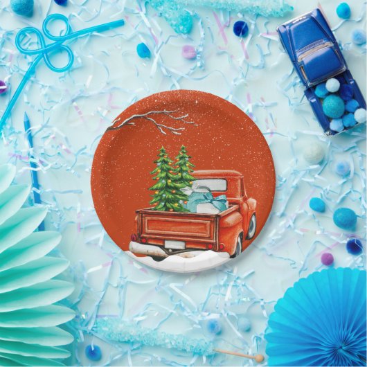 Kerstwagen met bomen Verjaardag Uitnodiging Papieren Bordje (Feest)