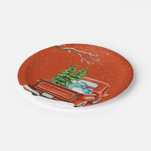 Kerstwagen met bomen Verjaardag Uitnodiging Papieren Bordje (Gekanteld)