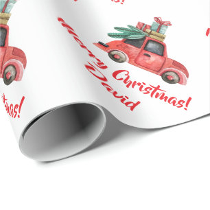 kerstwagen met boominsteekfolie cadeaupapier