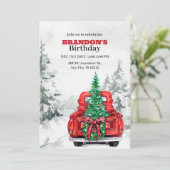 Kerstwagen op winterverjaardag kaart (Staand voorkant)