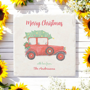 Kerstwagen, Red Truck Holiday Stenen Onderzetter